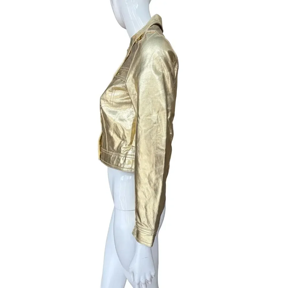 Newport News Jeanology Fun Gold Leather Jacket S